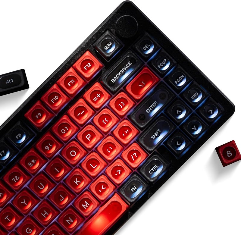 OHY XVX Black and Red Shine Through Keycaps for Mechanical Keyboards - 136 Keys Red Translucent Cat Eye Design,Cherry MAX Profile, PC+PBT Frosted RGB Keycaps - Image 1